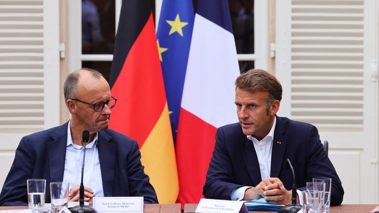 Bundeskanzler Merz und Frankreichs Präsident Macron.