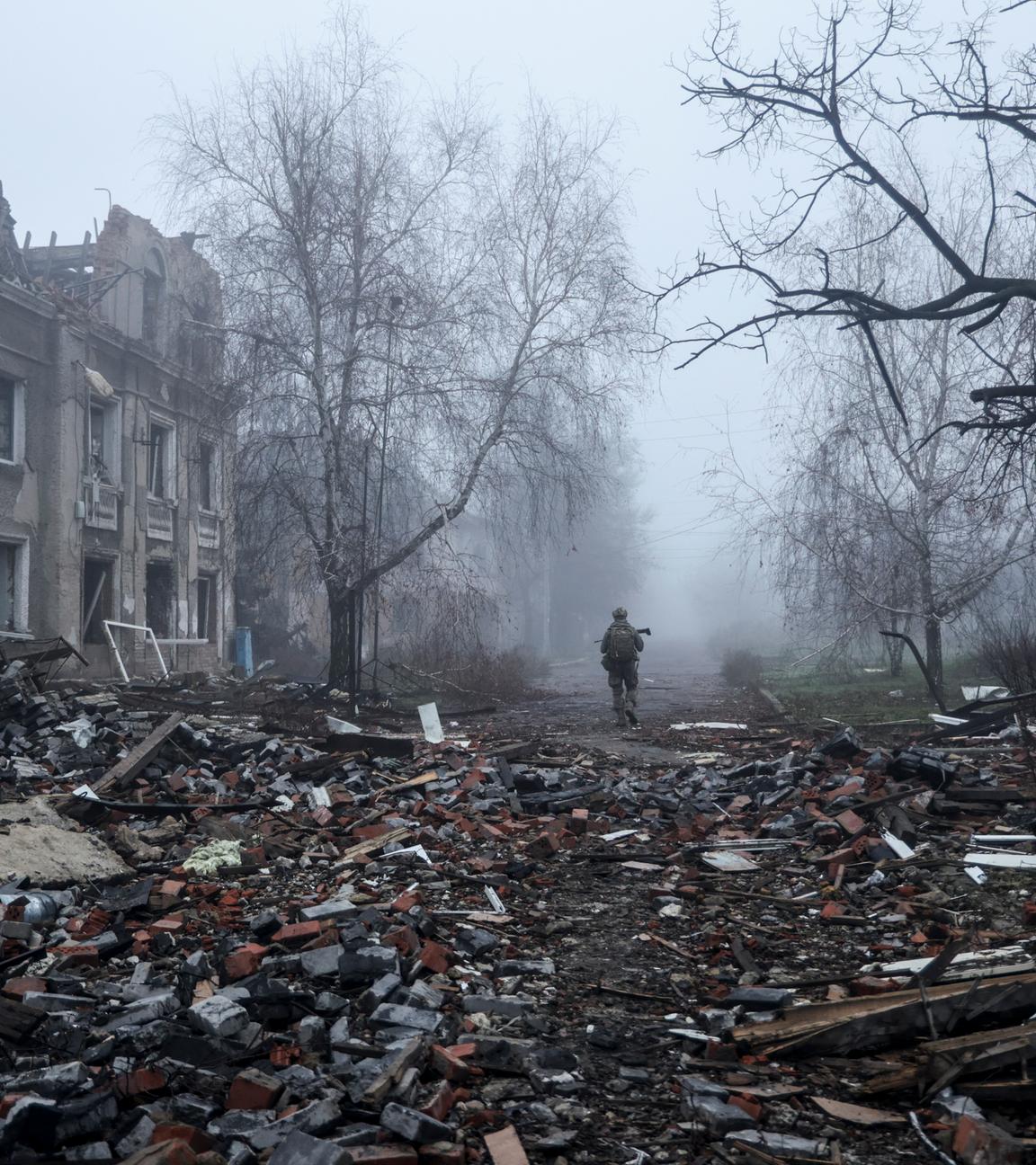 Ein zerstörtes Gebiet in der Ost-Ukraine.