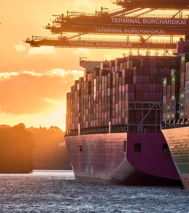 Symbolbild: Containerschiff im Hamburger hafen