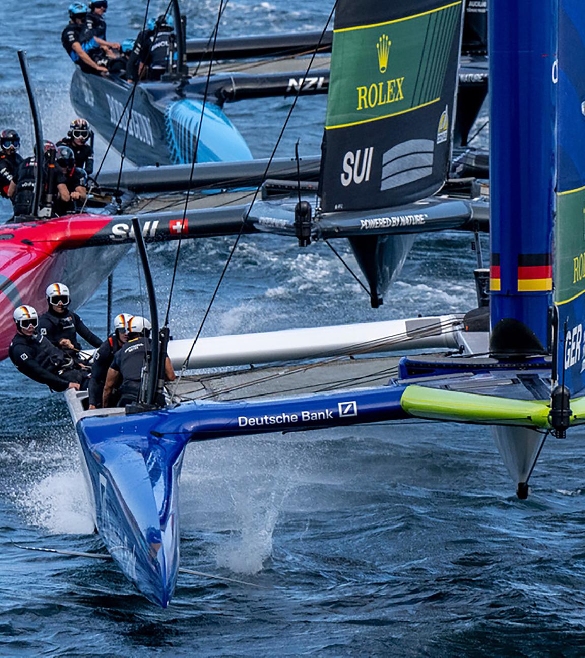 SailGP-„Jagdszene“ mit den Team aus Deutschland, der Schweiz und Neuseeland