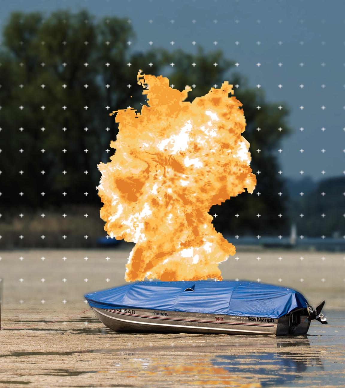 Strandbild mit Motiv der Deutschlandkarte im Hintergrund.