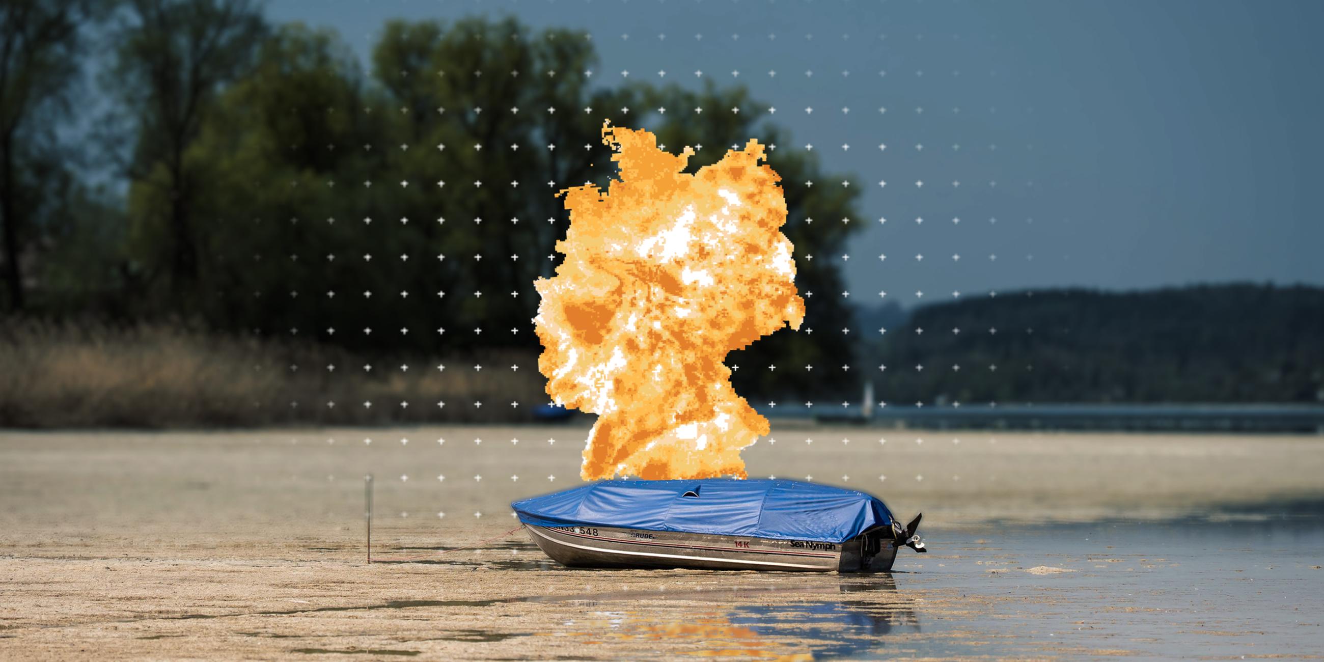 Strandbild mit Motiv der Deutschlandkarte im Hintergrund.