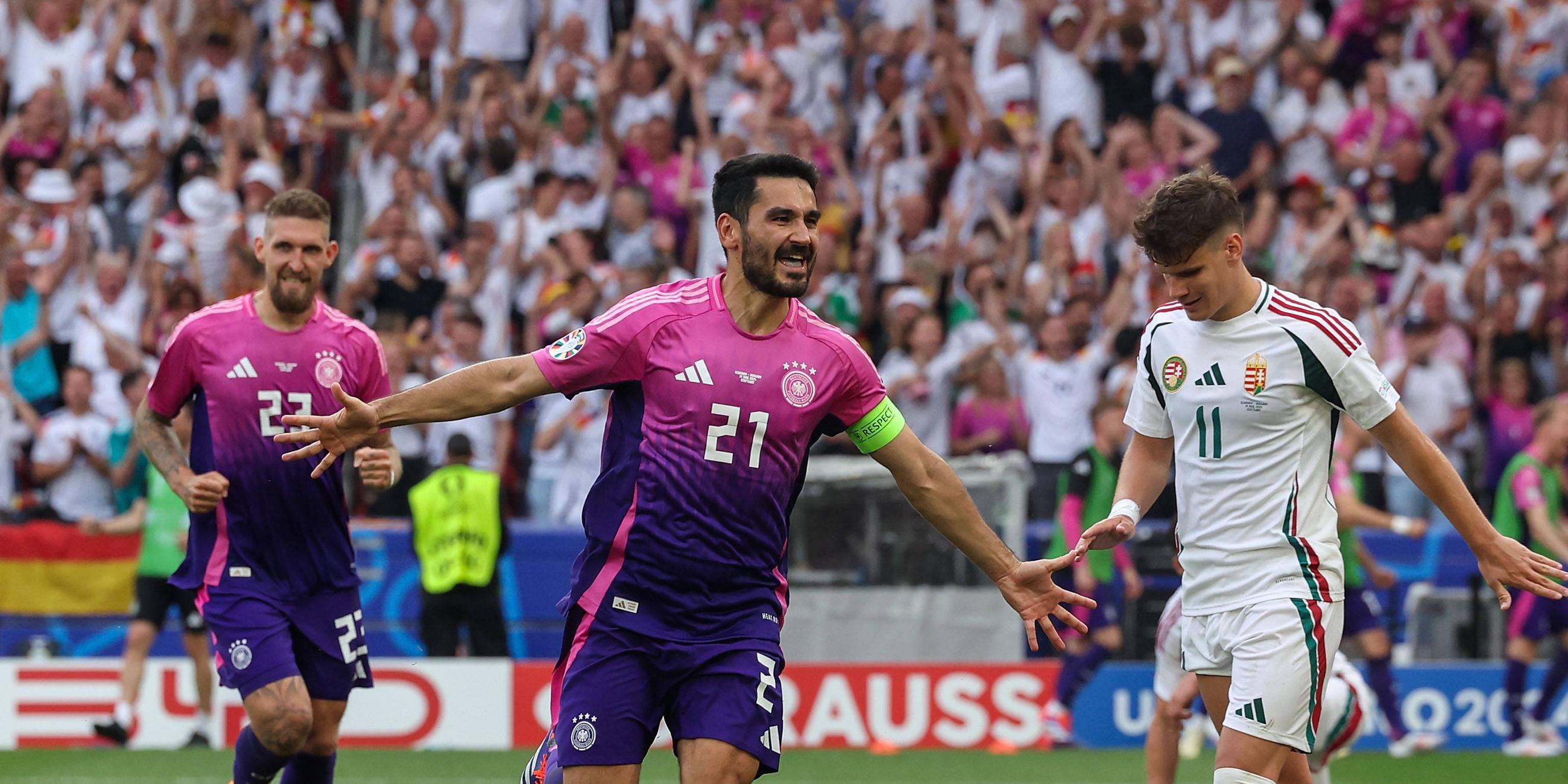 Deutschlands Kapitän Ilkay Gündogan bejubelt sein Tor zum 2:0 gegen Ungarn.