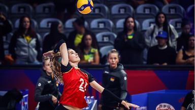 Brasilien, Rio de Janeiro: Camilla Weitzel in Aktion. Die deutschen Volleyballerinnen haben im ersten Pflichtspiel unter ihrem neuen Trainer Giulio Bregoli einen Sieg eingefahren.
