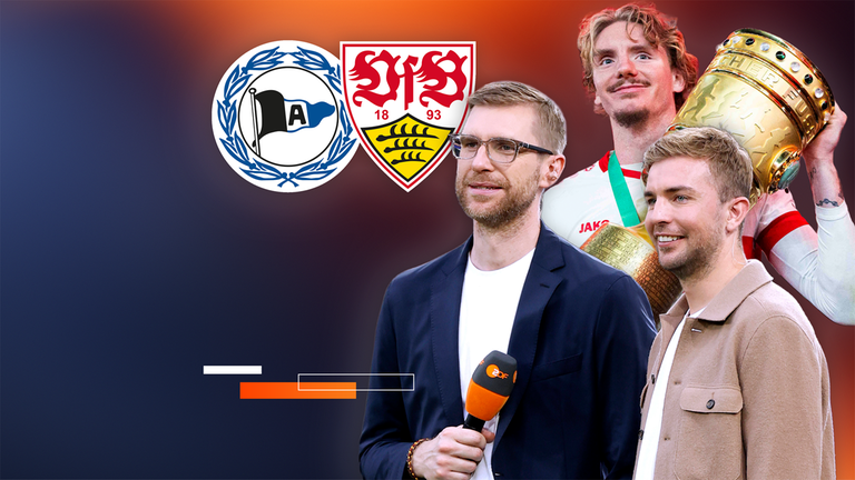 Symbolbild mit den Logos der Vereine: Arminia Bielefeld vs. VfB Stuttgart