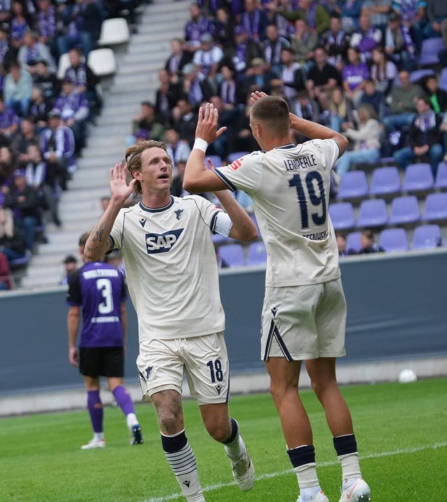 Wouter Burger (Hoffenheim) freut sich ueber das Tor zum 0:1 am 22.08.2026 in Aue. 