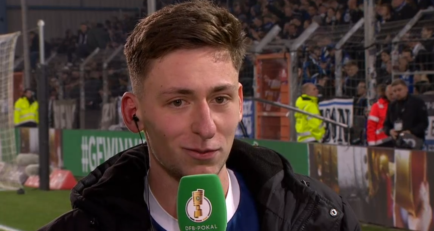 Bielefelds Torschütze Marius Wörl während seinem Interview.
