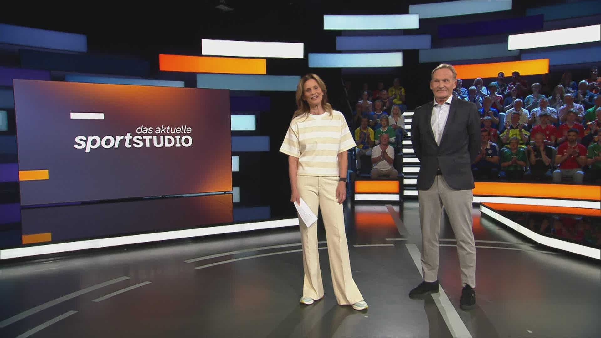 Katrin Müller-Hohenstein und Hans Joachim Watzke beim aktuellen Sportstudio am 26.04.2025.