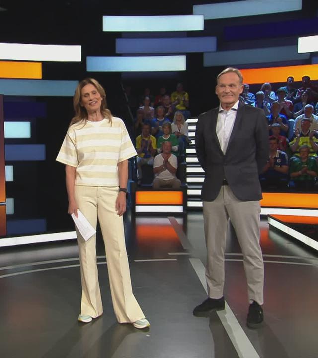 Katrin Müller-Hohenstein und Hans Joachim Watzke beim aktuellen Sportstudio am 26.04.2025.