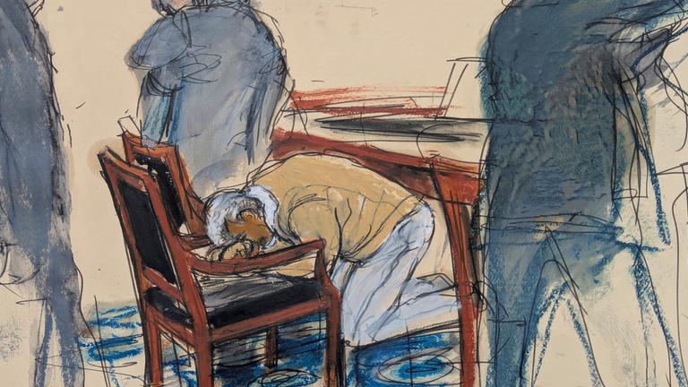 Eine Gerichtsskizze zeigt Sean „Diddy“ Combs, nachdem er von den Anklagen wegen Sexhandels und organisierter Kriminalität freigesprochen wurde.