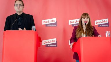 Sören Pellmann und Heidi Reichinnek beim Pressestatement zur Fraktionssitzung der Bundestagsfraktion der Partei Die Linke im Reichstagsgebäude. Berlin, 22.09.2026