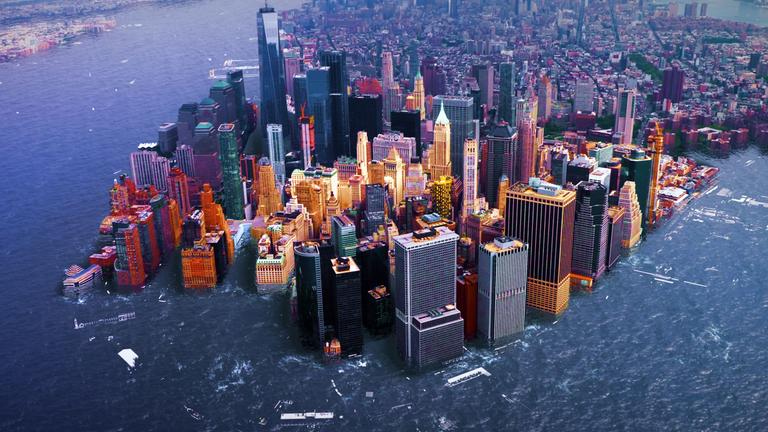 Blick über ein überschwemmtes Manhatten.