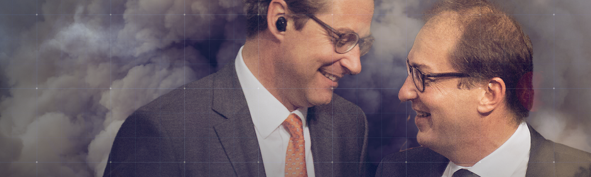 CSU-Politiker und ehemalige Bundesverkehrsminister Alexander Dobrindt und Andreas Scheuer sowie Titelgrafik Der Diesel-Krimi