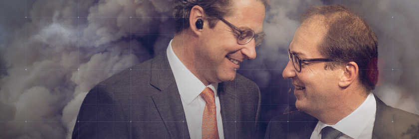 CSU-Politiker und ehemalige Bundesverkehrsminister Alexander Dobrindt und Andreas Scheuer sowie Titelgrafik Der Diesel-Krimi