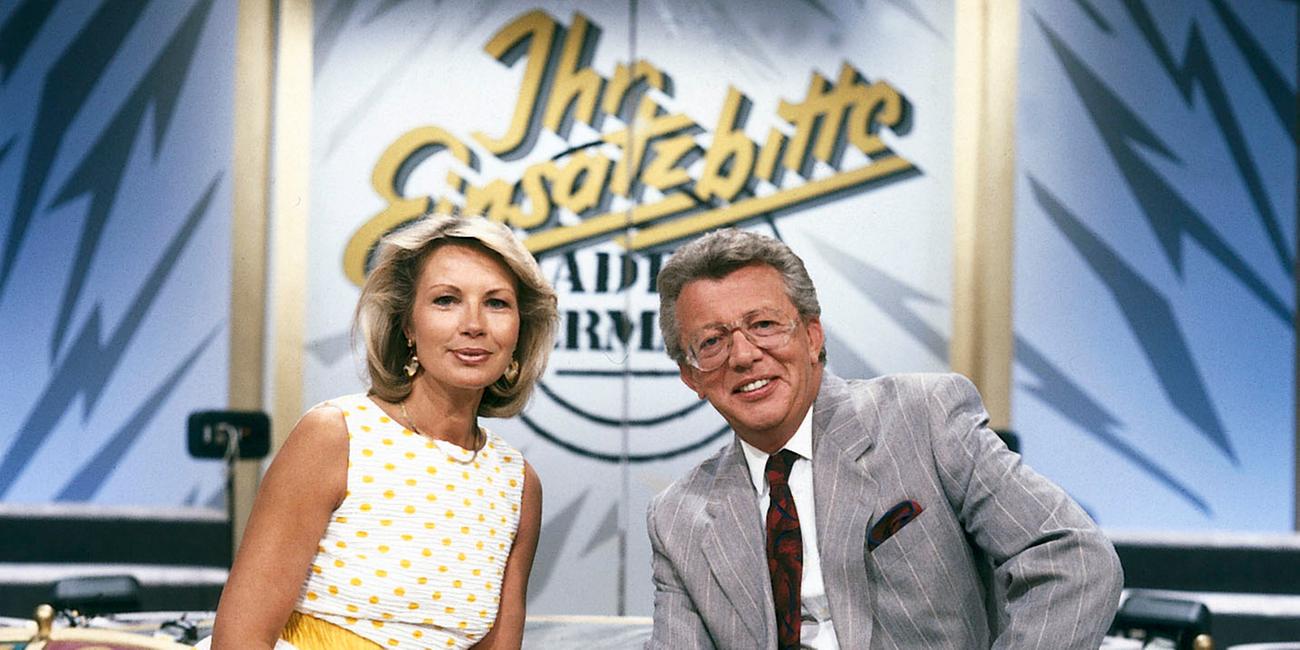 Dieter Thomas Heck und Monika Sundermann  in "Ihr Einsatz bitte" 1989 