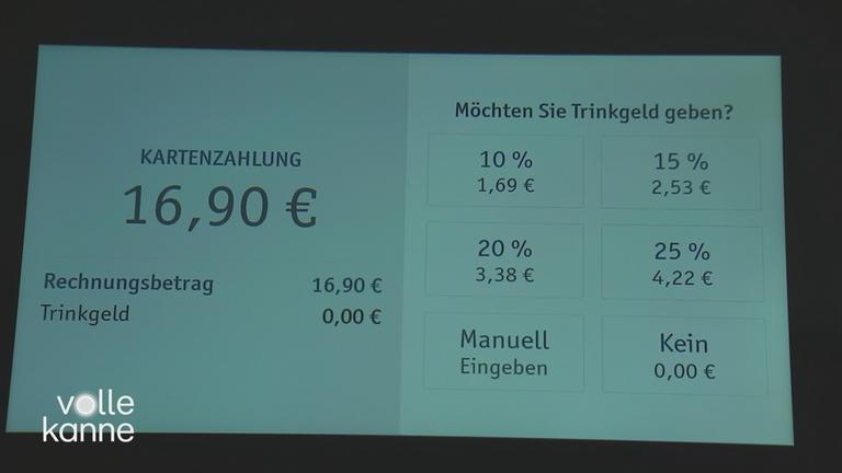 Kartenzahlung: Trinkgeldoptionen werden angezeigt