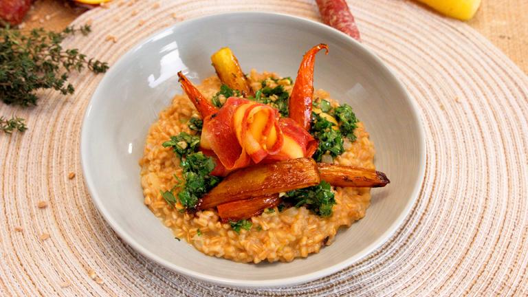 Dinkel nach Risotto-Art mit gerösteten Karotten 