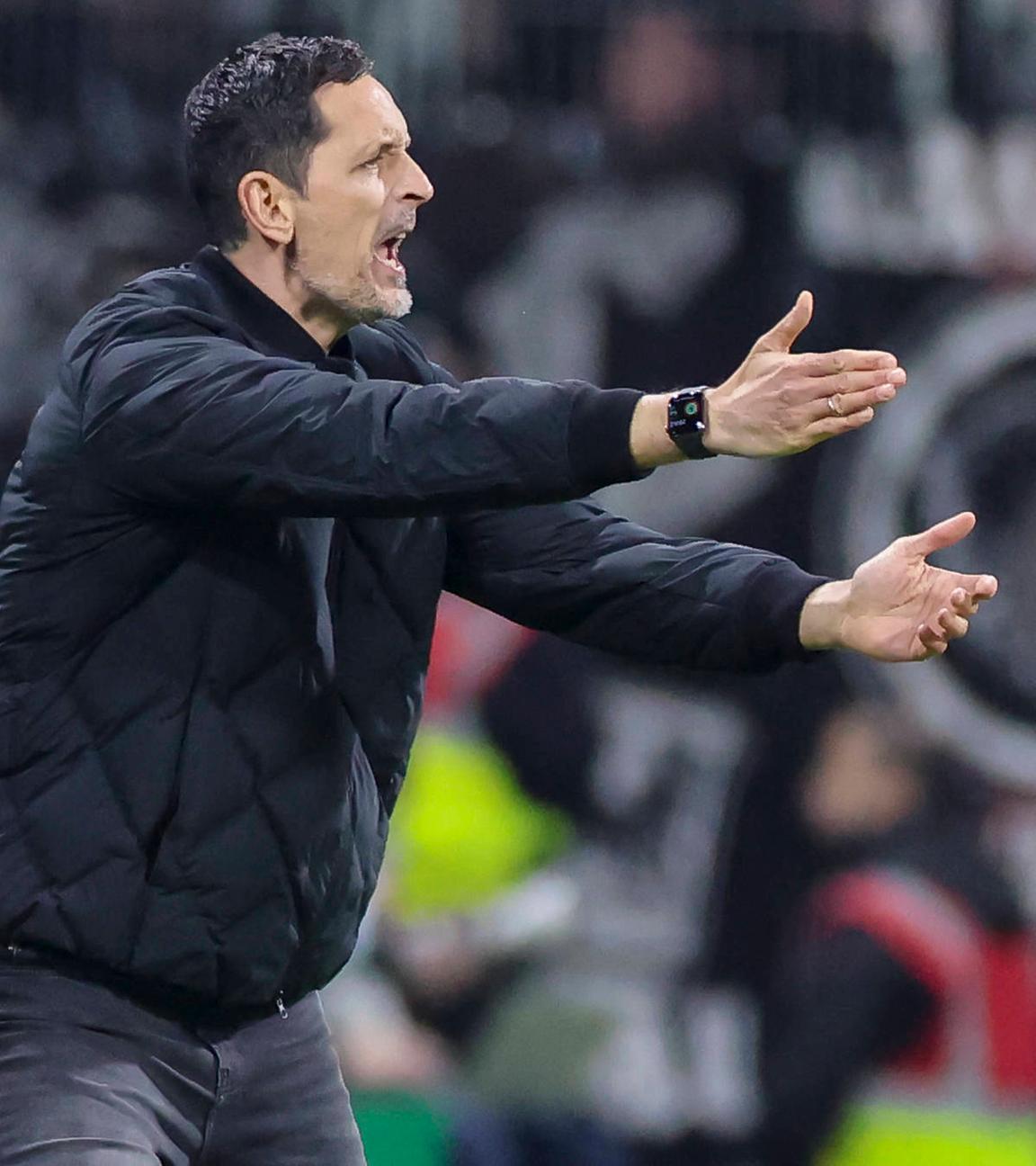 Eintracht Frankfurts Trainer Dino Toppmöller gestikuliert am Spielfeldrand im Bundesligaspiel gegen den SV Werder Bremen