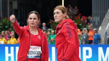 Archiv: Die beiden Diskuswerferinnen Steinacker und Pudenz am 3.9.2023 in Berlin