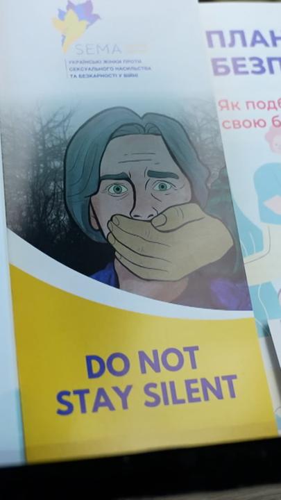 Flyer zum Thema Vergewaltigungen als Kriegswaffe in der Ukraine