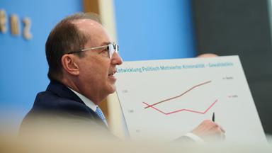 Bundesinnenminister Alexander Dobrindt stellt bei einer Bundespressekonferenz die Statistik politisch motivierter Kriminalität für das vergangene Jahr vor.