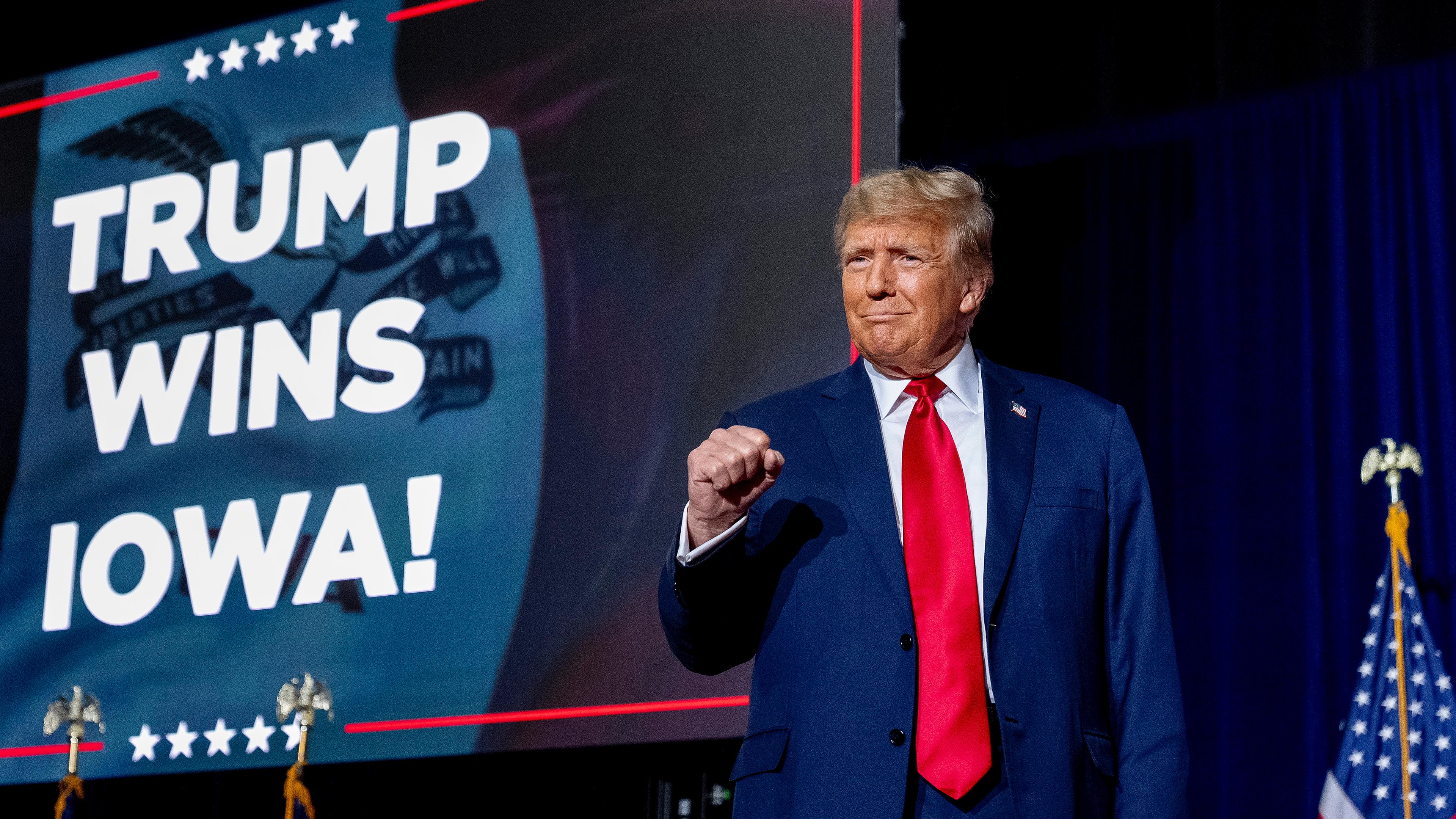 Donald Trump, aufgenommen am 16.01.2024 in Des Moines (USA)