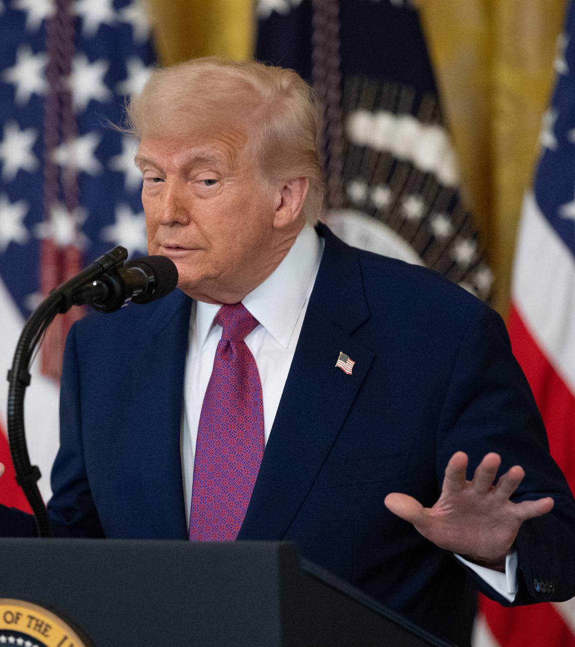 US-Präsident Donald Trump spricht im Weißen Haus. 