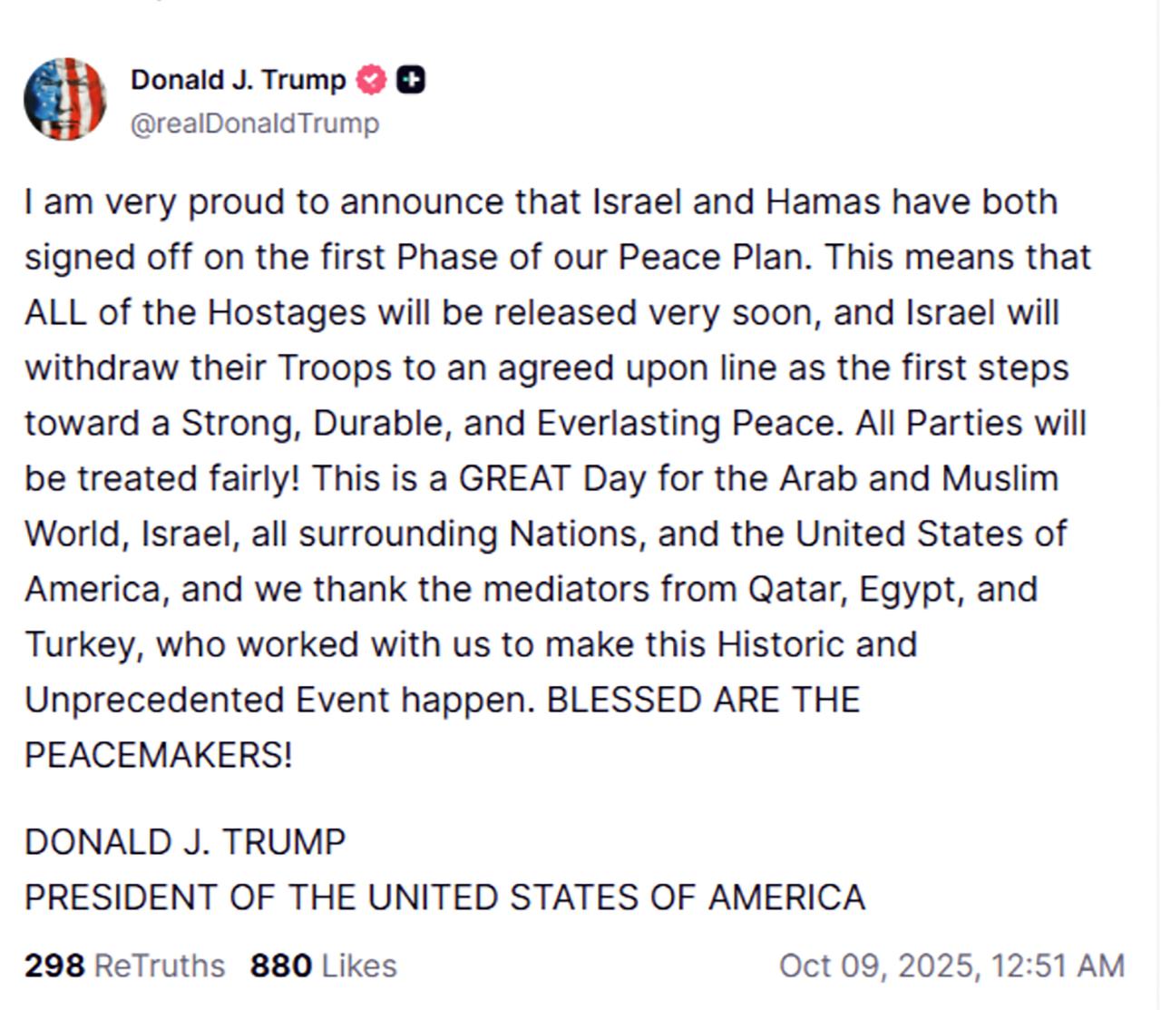 Social-Post von Donald Trump