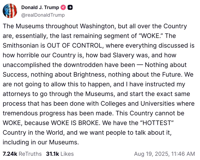 Post von Donald Trump zu Museen