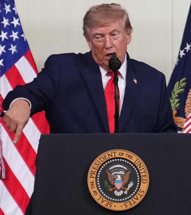 US-Präsident Donald Trump hält in Denton, Texas eine Rede