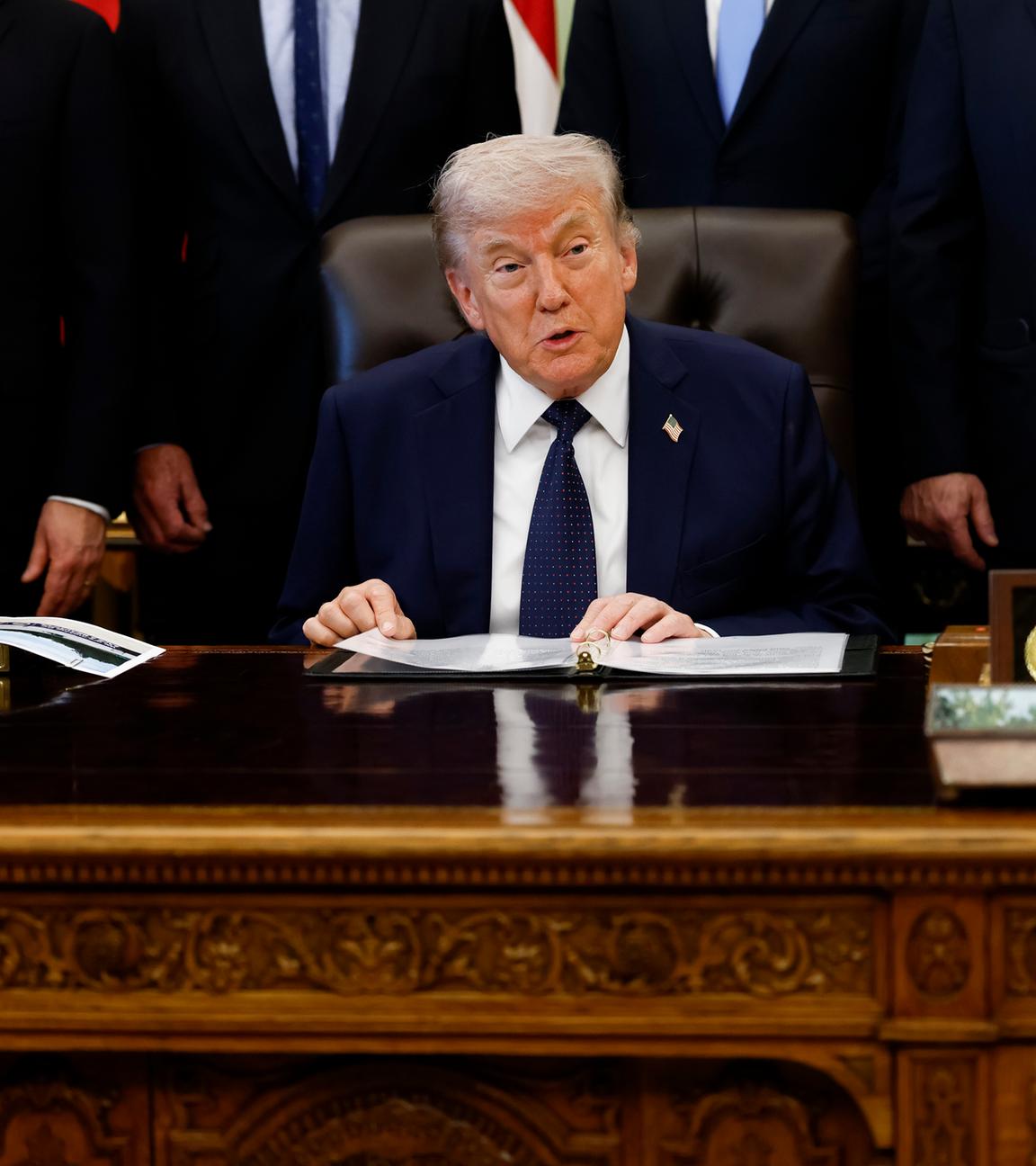 US-Präsident Donald Trump hält eine Rede im Oval Office