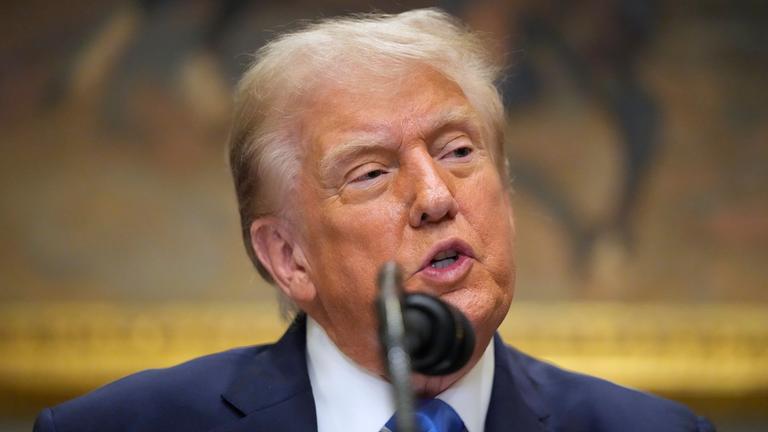 US-Präsident Donald Trump spricht im Roosevelt Room des Weißen Hauses.