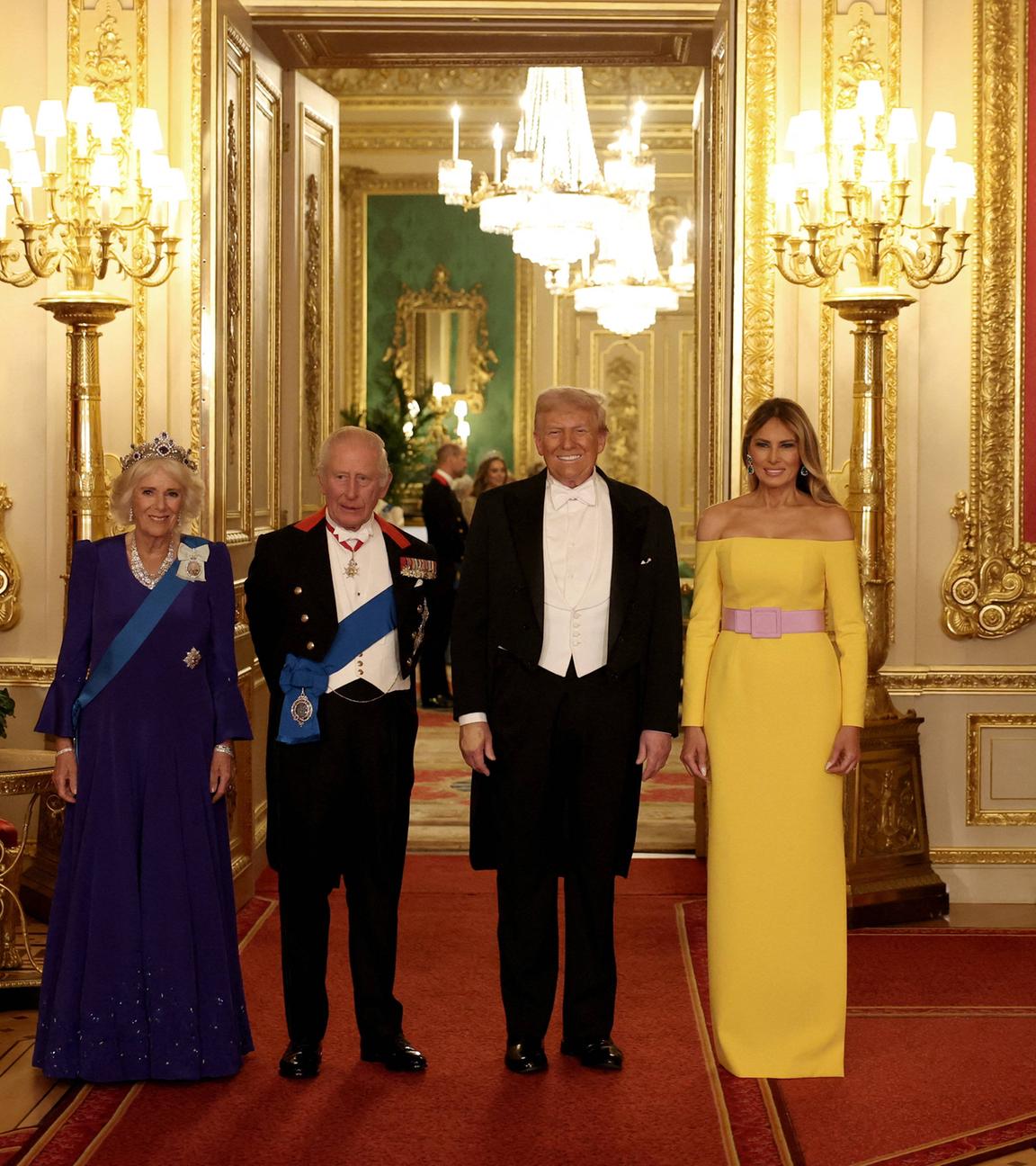US-Präsident Donald Trump, First Lady Melania Trump mit König Charles III. und Königin Camilla bei einem Staatsbankett auf Schloss Windsor 