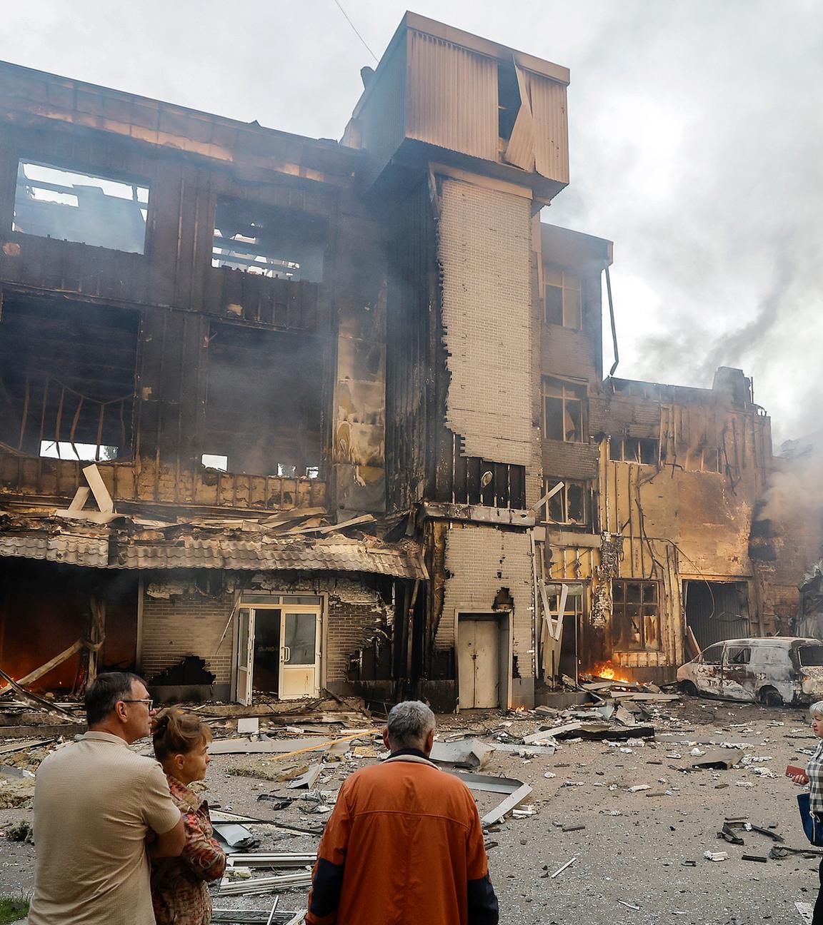 Ort eines Drohnenangriffs nach einem nächtlichen Angriff in Kiew, Ukraine