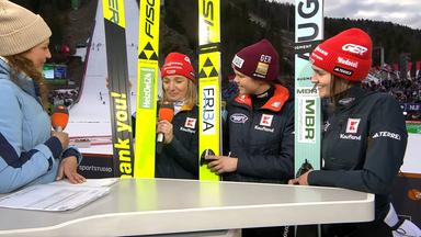 DSV-Skispringerinnen Schmid, Reisch und Freitag im ZDF-Interview nach dem Skifliegen in Planica.