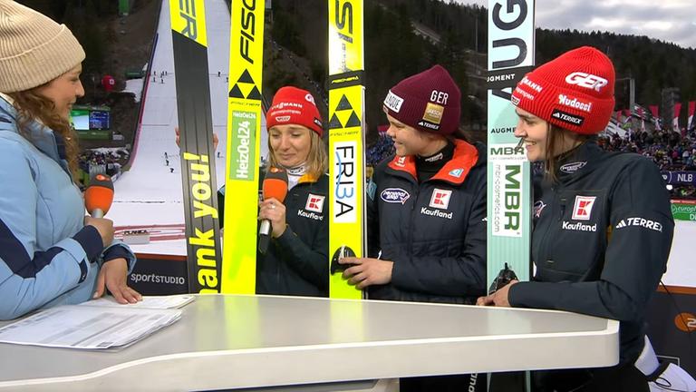 DSV-Skispringerinnen Schmid, Reisch und Freitag im ZDF-Interview nach dem Skifliegen in Planica.