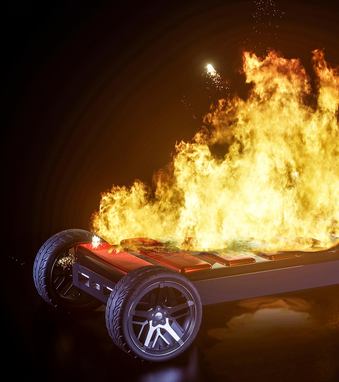 Brennende Batterie eines E-Autos
