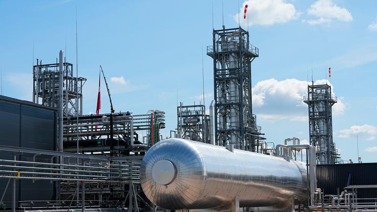 A general view of the commercial e-methanol plant in Aabenraa, Denmark, during its inauguration, 13 May 2025.