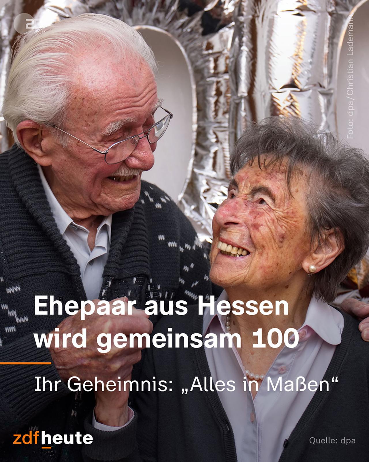Eine Grafik eines sich anlächelndes Ehepaares aus Hessen, welches gemeinsam 100 Jahre alt wird.