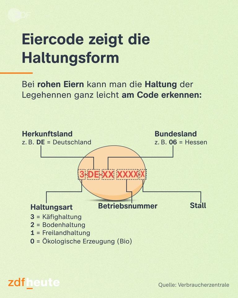 Ein Bild das den Code auf Hühnereiern erklärt.