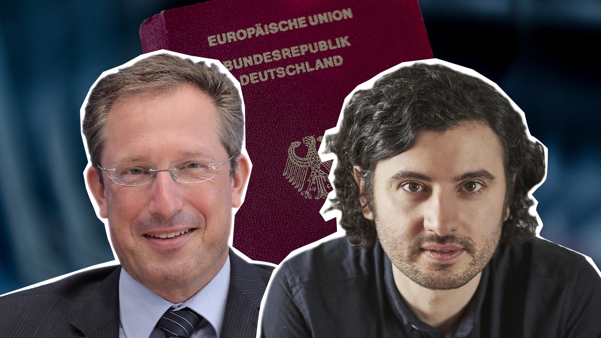 Hakan Demir (SPD) und Stephan Thomae (FDP), im Hintergrund ein deutscher Reisepass