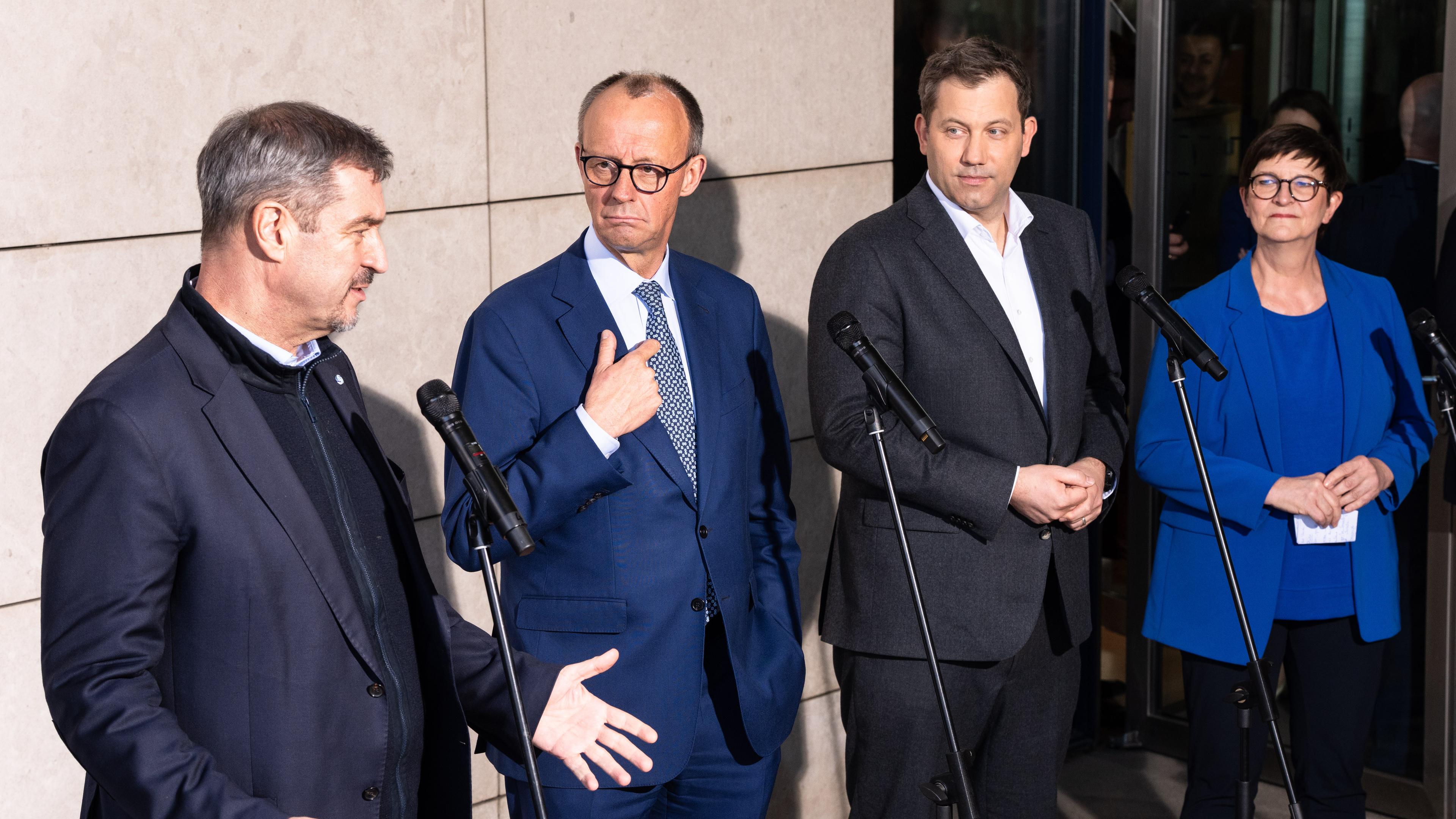 Markus Söder, Friedrich Merz, Lars Klingbeil und Saskia Esken