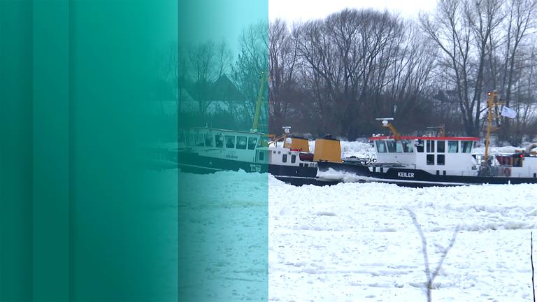 Schiffe stecken in Eiswasser fest