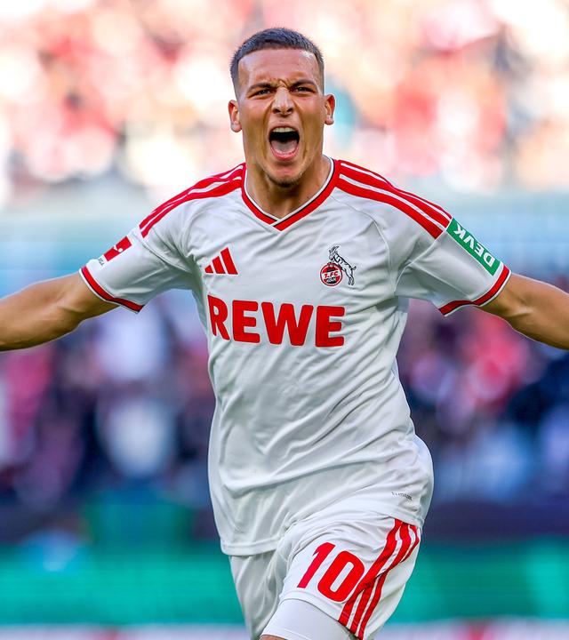 Kölns Flügelspieler Said El Mala jubelt nach seinem Treffer zum 2:1 im Rheinderby gegen Borussia Mönchengladbach