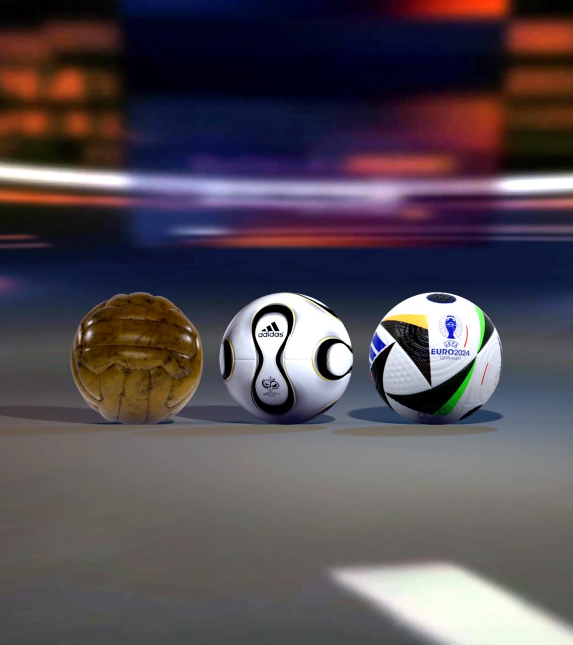 Fußbälle der WM 1954, WM 2006 und EM 2024