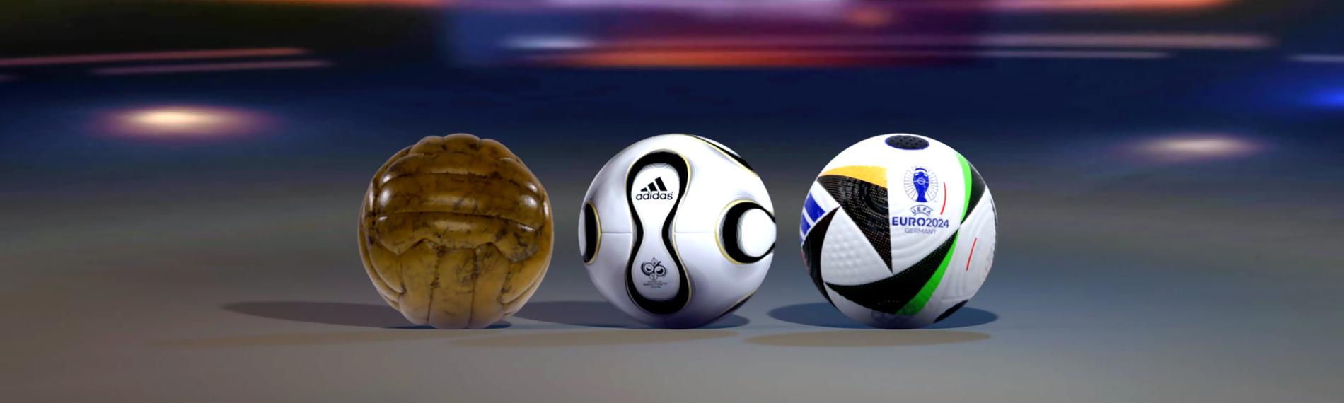 Fußbälle der WM 1954, WM 2006 und EM 2024