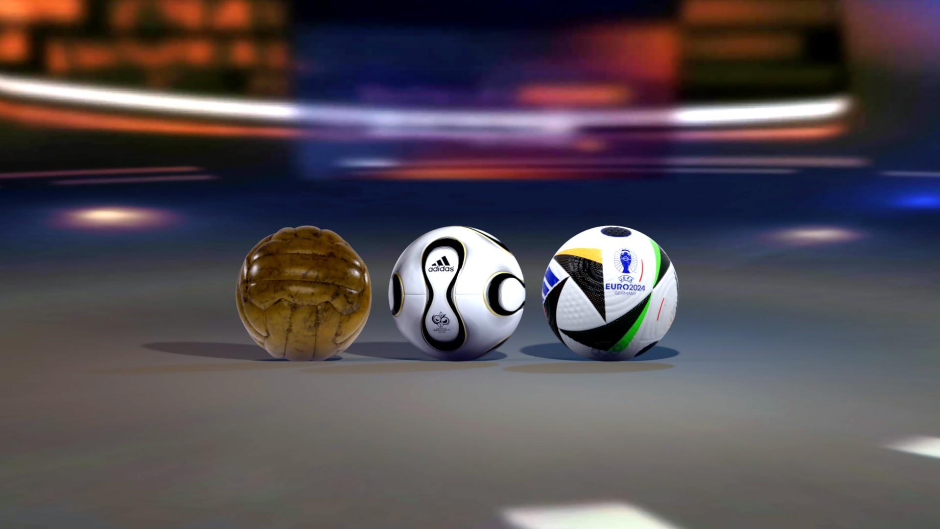 Fußbälle der WM 1954, WM 2006 und EM 2024