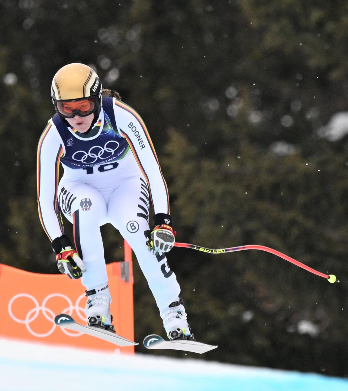 Emma Aicher nimmt am 7. Februar 2026 in Cortina d’Ampezzo an einem offiziellen Training für die Damen-Abfahrt teil.