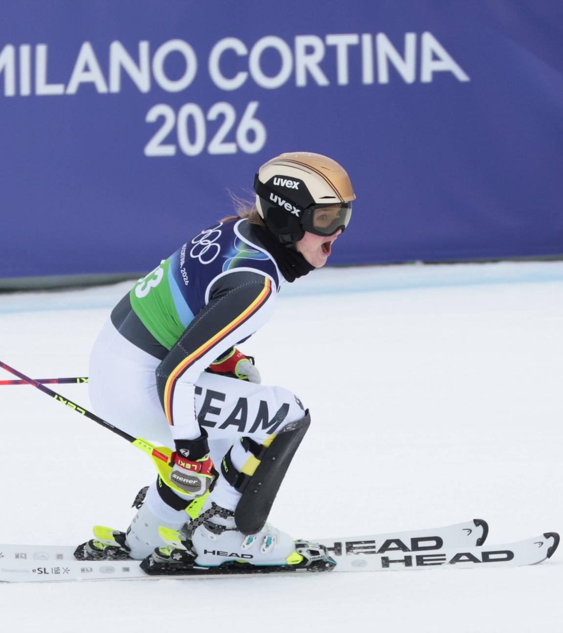 Emma Aicher während der Team Kombination Slalom am 10. Februar 2026  in Cortina D Ampezzo.