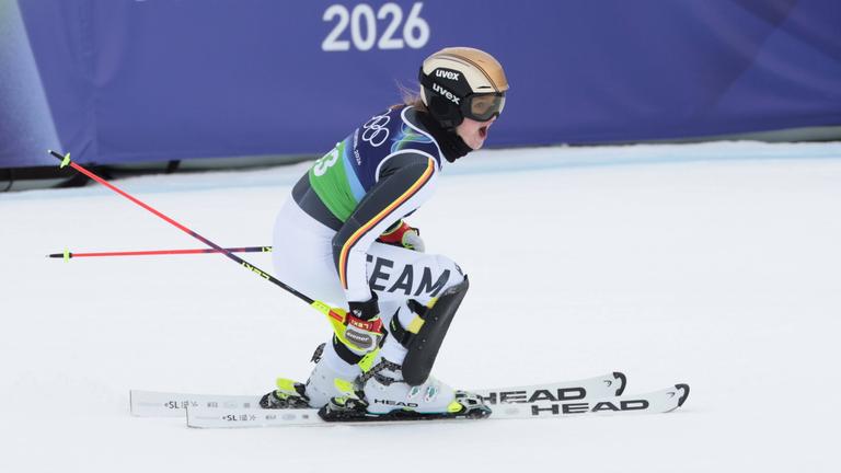 Emma Aicher während der Team Kombination Slalom am 10. Februar 2026  in Cortina D Ampezzo.